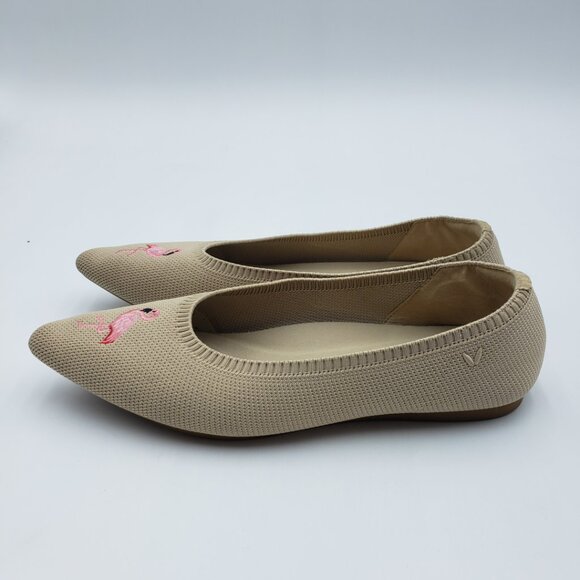 VIVAIA Flamingo Pointed Toe Flats 41.5 Womens Ballet Toe Slip On Almond Tan - Picture 3 of 9